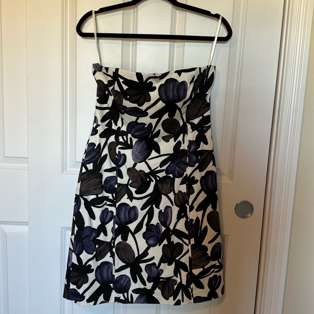 Banana Republic White Strapless Floral Dress with Black and Purple Print